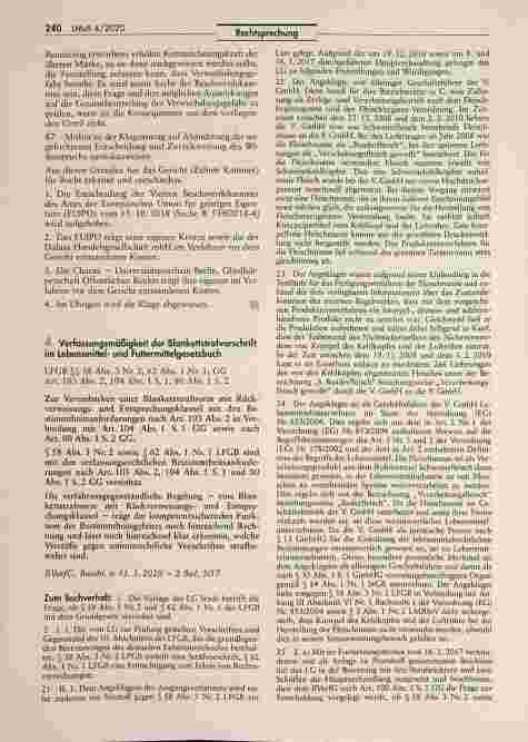 Vorschauseite 1: Verfassungsmäßigkeit der Blankettstrafvorschrift im Lebensmittelund Futtermittelgesetzbuch