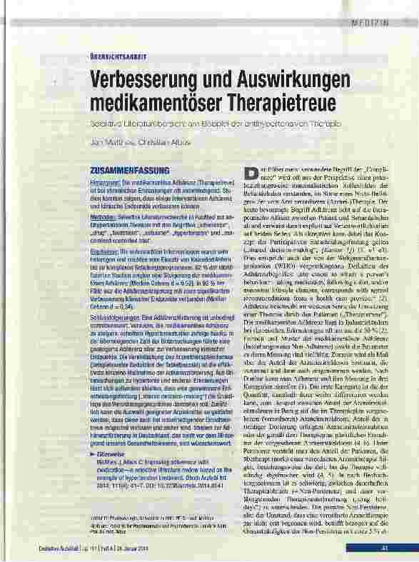 Vorschauseite 1: Verbesserung und Auswirkungen medikamentöser Therapietreue