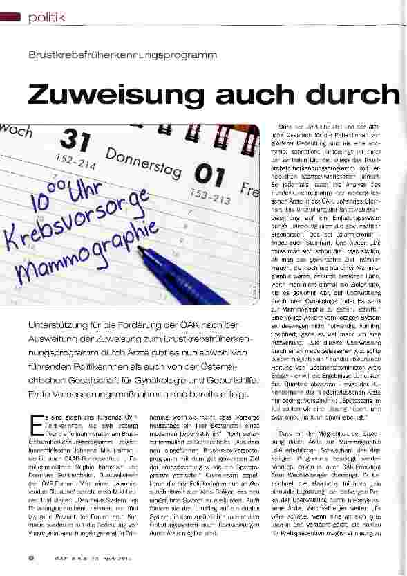 Vorschauseite 1: Brustkrebsfrüherkennungsprogramm - Zuweisung auch durch Ärzte