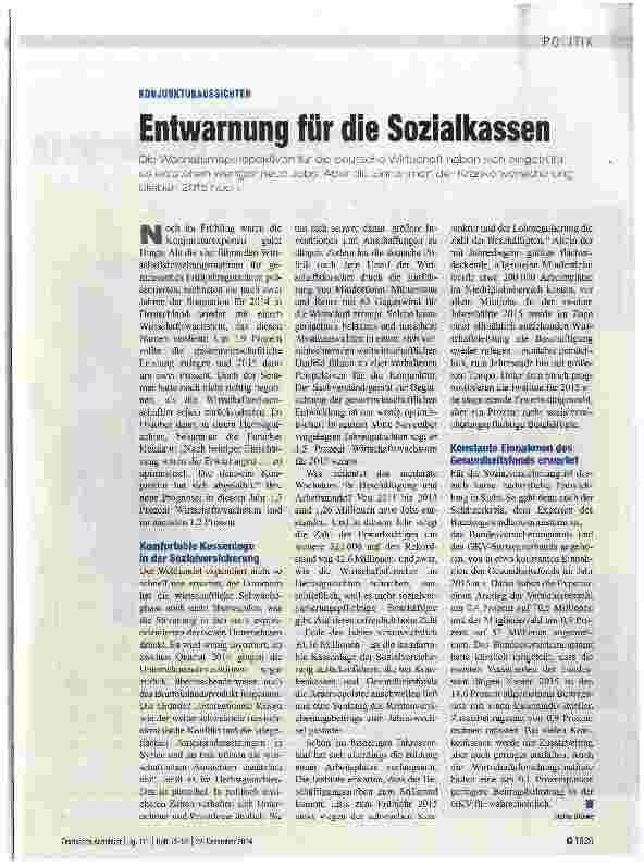 Vorschauseite 1: KONJUNKTURAUSSICHTEN Entwarnung für die Sozialkassen