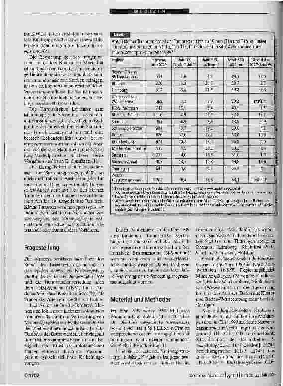 Vorschauseite 2: Tumorstadienverteilung in der Zielgruppe für das Mammographie-Screening