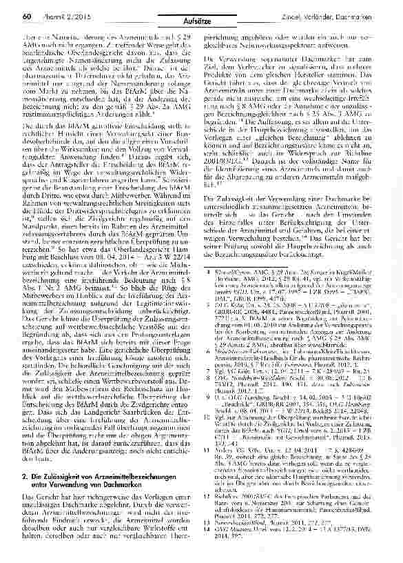 Vorschauseite 2: Die Zulässigkeit von Arzneimittelbezeichnungen unter Verwendung von Dachmarken und das Verbraucherleitbild bei der arzneimittelrechtlichenIrreführung