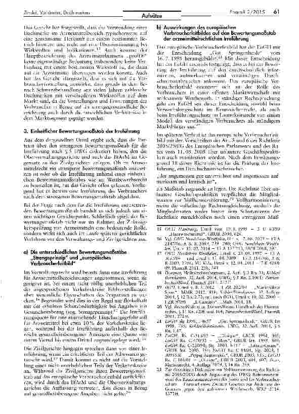 Vorschauseite 3: Die Zulässigkeit von Arzneimittelbezeichnungen unter Verwendung von Dachmarken und das Verbraucherleitbild bei der arzneimittelrechtlichenIrreführung