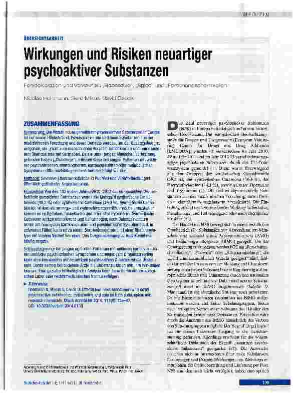 Vorschauseite 1: Wirkungen und Risiken neuartiger psychoaktiver Substanzen