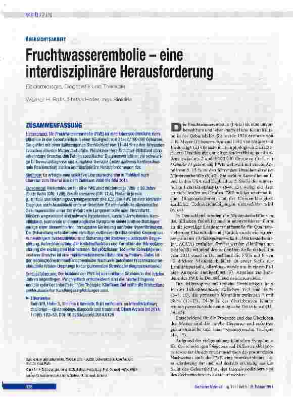 Vorschauseite 1: Fruchtwasserembolie - eine interdisziplinäre Herausforderung