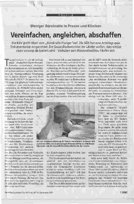 Vorschauseite 1: Vereinfachen, angleichen, abschaffenWeniger Bürokratie in Praxen und Kliniken