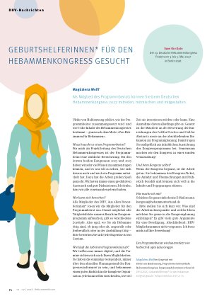 Vorschauseite 1: Geburtshelferinnen * für den Hebammenkongress gesucht