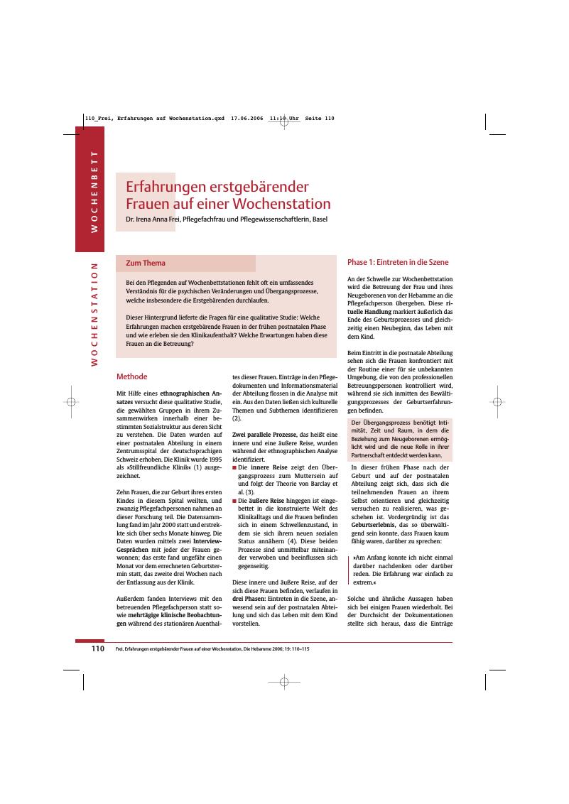 Vorschauseite 1: Erfahrungen erstgebärender Frauen auf einer Wochenstation