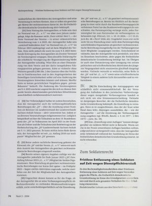 Vorschauseite 1: Zum Soldatenrecht Fristlose Entlassung eines Soldaten auf Zeit wegen Dienstpflichtverstoß