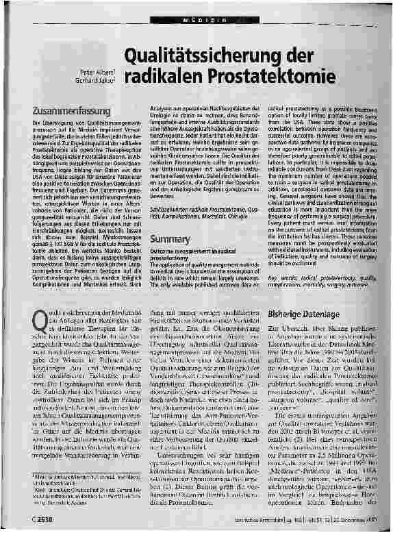 Vorschauseite 1: Qualitätssicherung der radikalen Prostatektomie