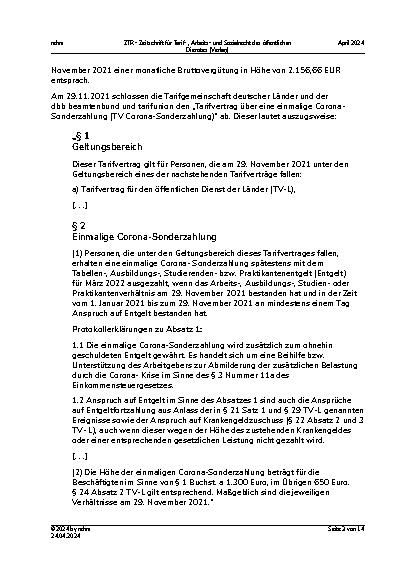 Vorschauseite 3: Höhe des Anspruchs auf Corona-Sonderzahlung in der Ansparphase einer Block-Teilzeit