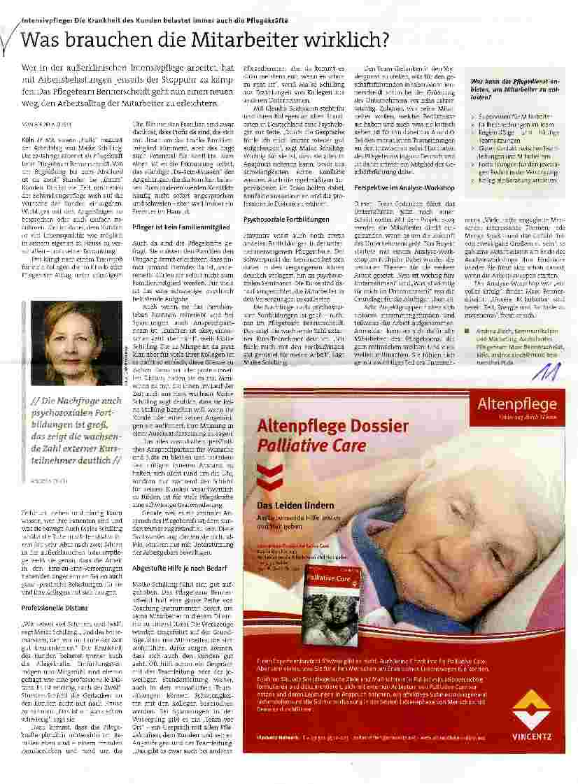 Vorschauseite 1: Intensivpflege: Die Krankheit des Kunden belastet immer auch die Pflegekräfte Was brauchen die Mitarbeiter wirklich?