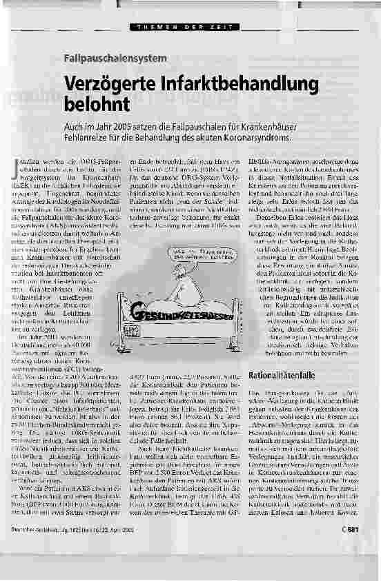 Vorschauseite 1: FallpauschalensystemVerzögerte Infarktbehandlung belohnt