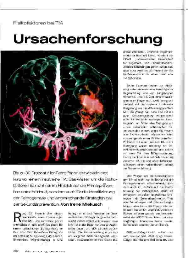 Vorschauseite 1: Risikofaktoren bei TIA Ursachenforschung