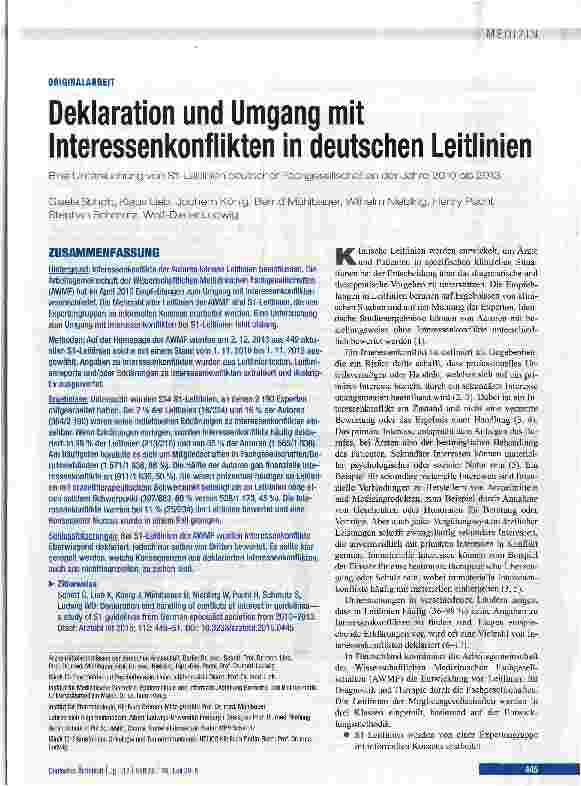 Vorschauseite 1: Deklaration und Umgang mit Interessenkonflikten in deutschen Leitlinien