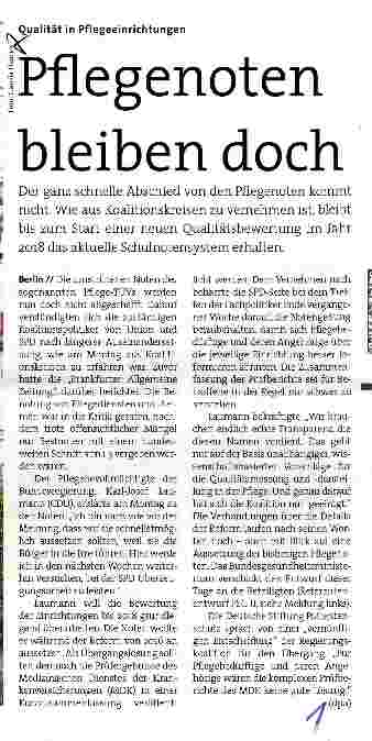 Vorschauseite 1: Pflegenoten bleiben doch