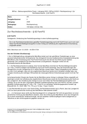 Vorschauseite 1: Zur Rechtsbeschwerde – § 62 FamFG