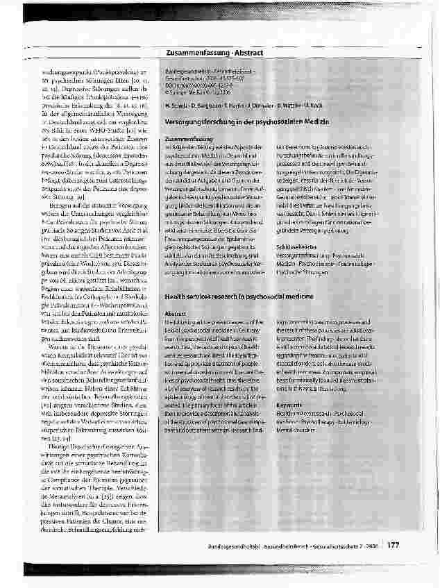 Vorschauseite 3: Versorgungsforschung in der psychosozialen Medizin