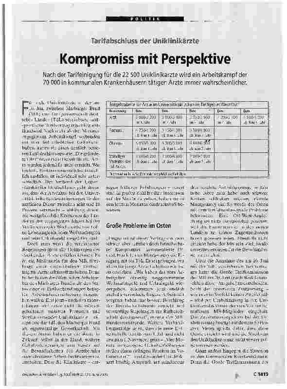 Vorschauseite 1: Tarifabschluss der Uniklinikärzte - Kompromiss mit Perspektive