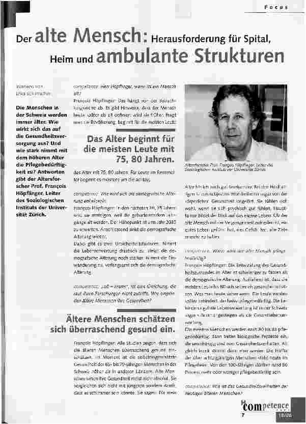 Vorschauseite 1: Der alte Mensch: Herausforderung für Spital, Heim und ambulante Strukturen