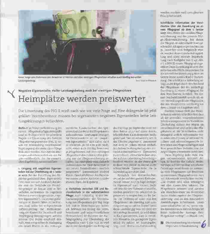 Vorschauseite 1: Heimplätze werden preiswerter
