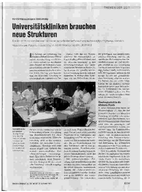 Vorschauseite 1: PATIENTENORIENTIERTE FORSCHUNGUniversitätskliniken brauchen neue Strukturen