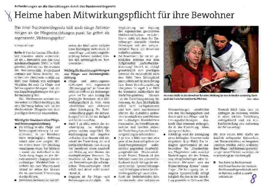 Vorschauseite 1: Anforderungen an die Einrichtungen durch das Bundesmeldegesetz Heime haben Mitwirkungspflicht für ihre Bewohner