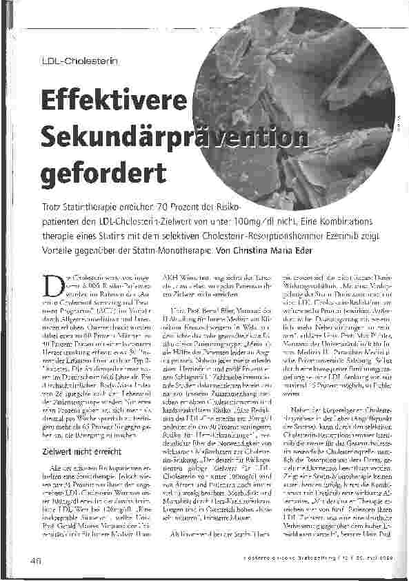 Vorschauseite 1: LDL-Cholesterin - Effektivere Sekundärpr gefordert