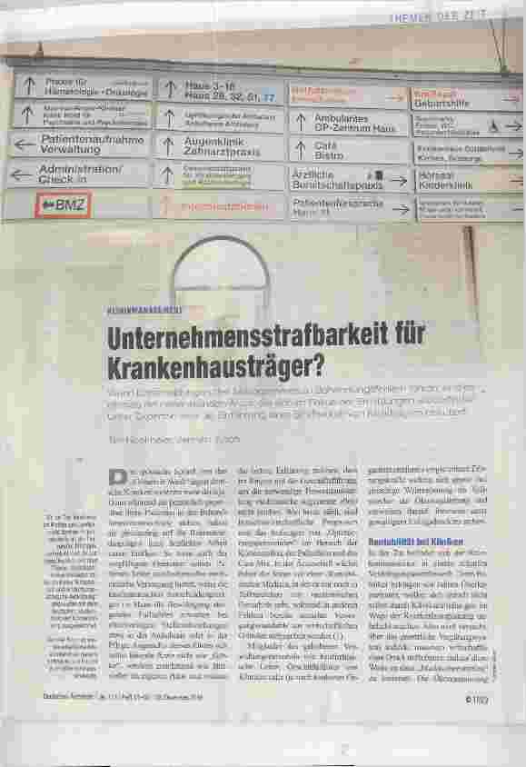 Vorschauseite 1: Untemehmensstrafbarkeit für Krankenhausträger?