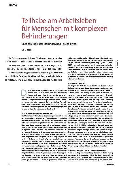 Vorschauseite 1: Teilhabe am Arbeitsleben für Menschen mit komplexen Behinderungen