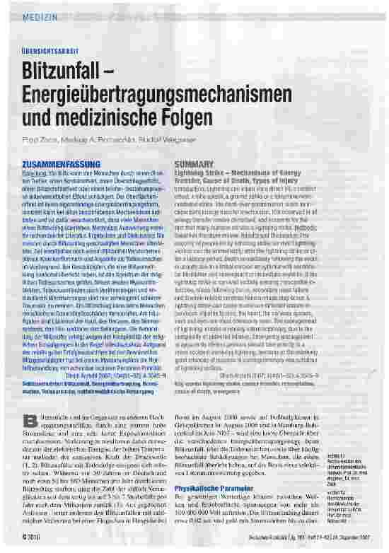 Vorschauseite 1: Blitzunfall -Energieübertragungsmechanismen und medizinische Folgen