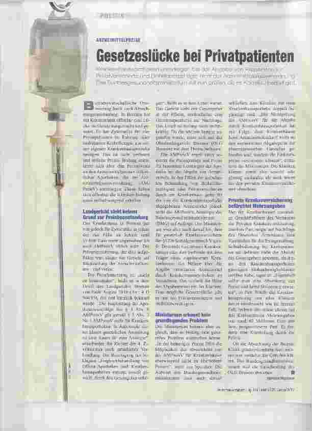 Vorschauseite 1: Gesetzeslücke bei Privatpatienten