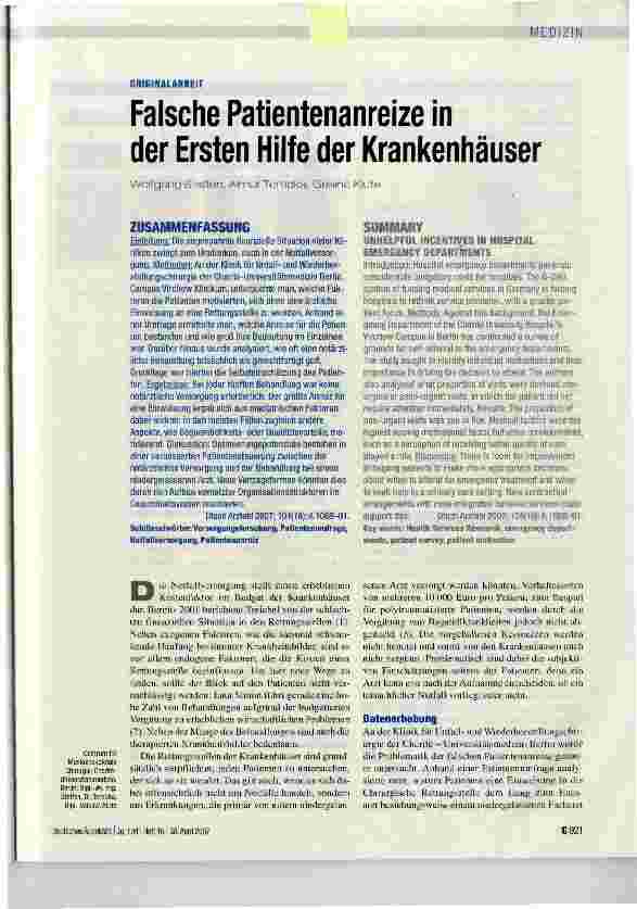 Vorschauseite 1: Falsche Patientenanreize in der Ersten Hilfe der Krankenhäuser