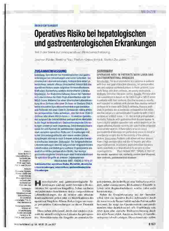 Vorschauseite 1: Operatives Risiko bei hepatologischen und gastroenterologischen Erkrankungen