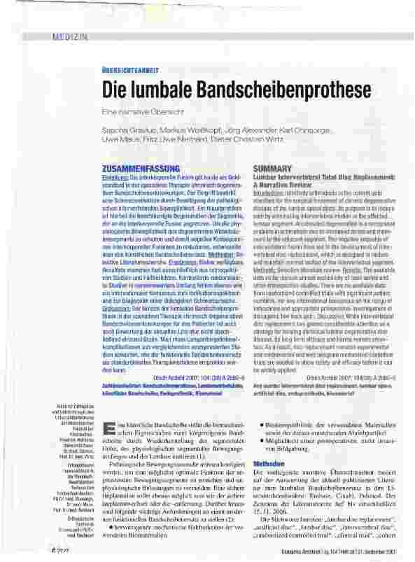 Vorschauseite 1: Die lumbale Bandscheibenprothese