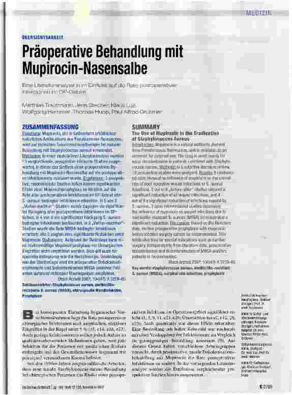 Vorschauseite 1: Präoperative Behandlung mit Mupirocin-Nasensalbe