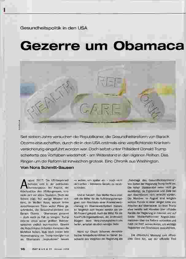 Vorschauseite 1: Gezerre um Obamacare geht weiter