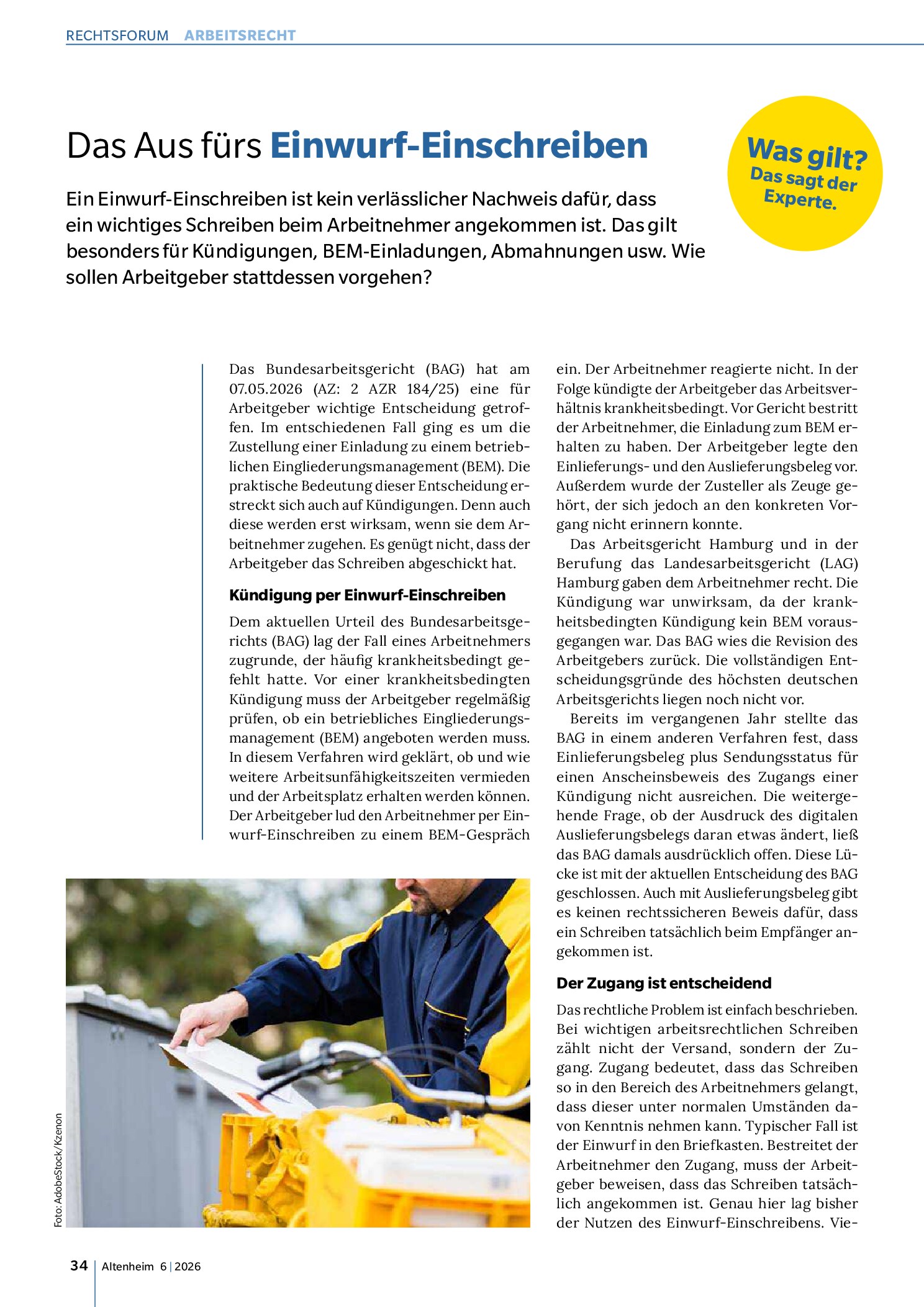 Vorschauseite 1: Das Aus fürs Einwurf-Einschreiben