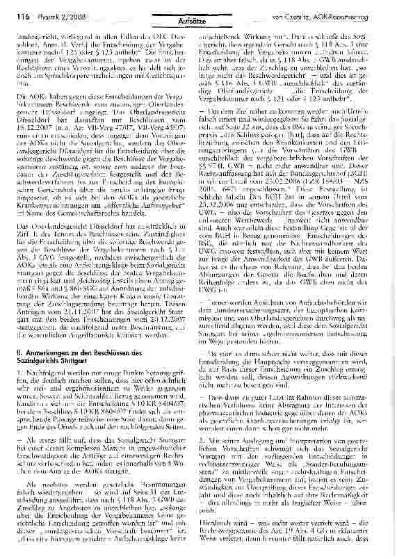 Vorschauseite 2: Anmerkung zu zwei höchst umstrittenen Entscheidungen des Sozialgerichts Stuttgart vom 20.12.2007 (Az. S 10 KR 8404/07 und S 10 KR 8604/07) betreffend die AOK-Rabattvertragsausschr…