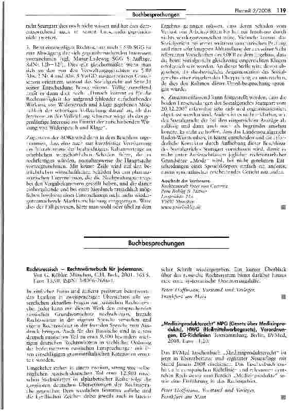 Vorschauseite 5: Anmerkung zu zwei höchst umstrittenen Entscheidungen des Sozialgerichts Stuttgart vom 20.12.2007 (Az. S 10 KR 8404/07 und S 10 KR 8604/07) betreffend die AOK-Rabattvertragsausschr…