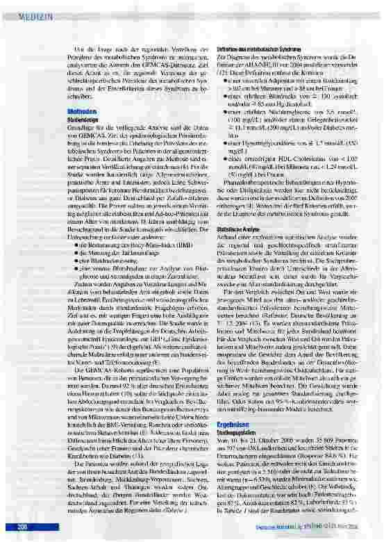 Vorschauseite 2: Regional unterschiedliche Prävalenz des metabolischen Syndroms