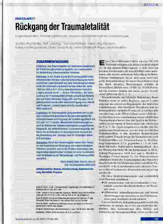 Vorschauseite 1: Rückgang der Traumaletalität