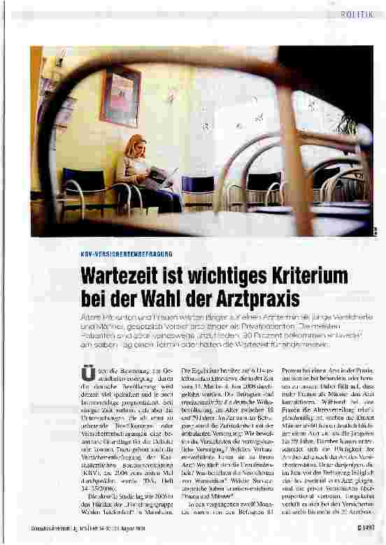 Vorschauseite 1: KBV-VERSICHERTENBEFRAGUNGWartezeit ist wichtiges Kriterium bei der Wahl der Arztpraxis