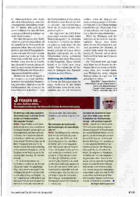 Vorschauseite 3: KBV-VERSICHERTENBEFRAGUNGWartezeit ist wichtiges Kriterium bei der Wahl der Arztpraxis