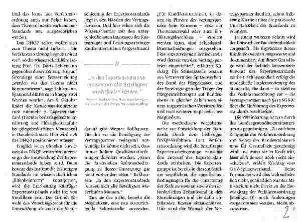 Vorschauseite 2: Standards werden künftig ausgeschrieben / Welche Rolle spielt das DNQP?Neue Ära der Expertenstandards
