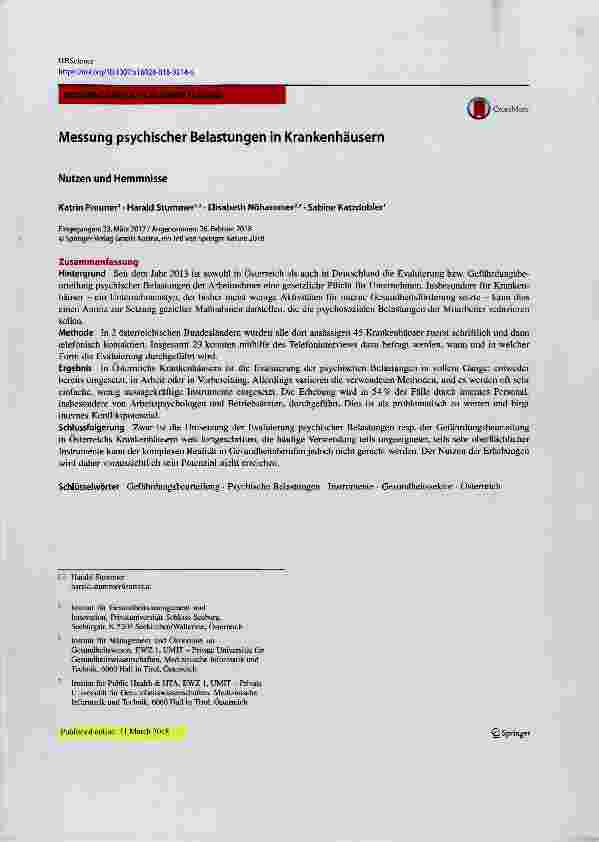 Vorschauseite 1: Messung psychischer Belastungen in Krankenhäusern