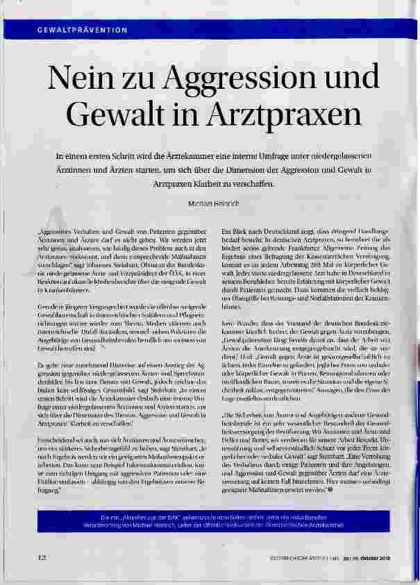 Vorschauseite 1: Nein zu Aggression und Gewalt in Arztpraxen
