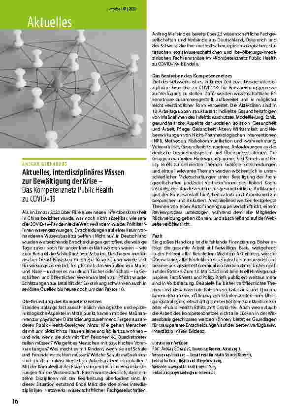 Vorschauseite 1: Aktuelles, interdisziplinäres Wissen zur Bewältigung der Krise – Das Kompetenznetz Public Health zu COVID-19
