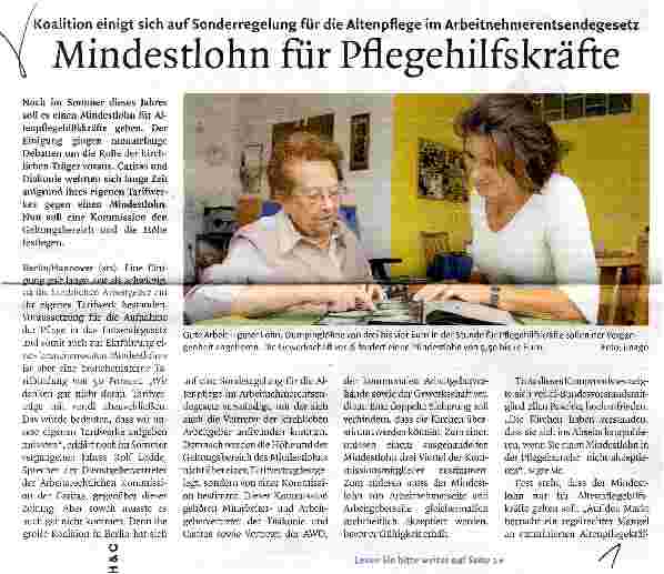 Vorschauseite 1: Mindestlohn für Pflegehilfskräfte