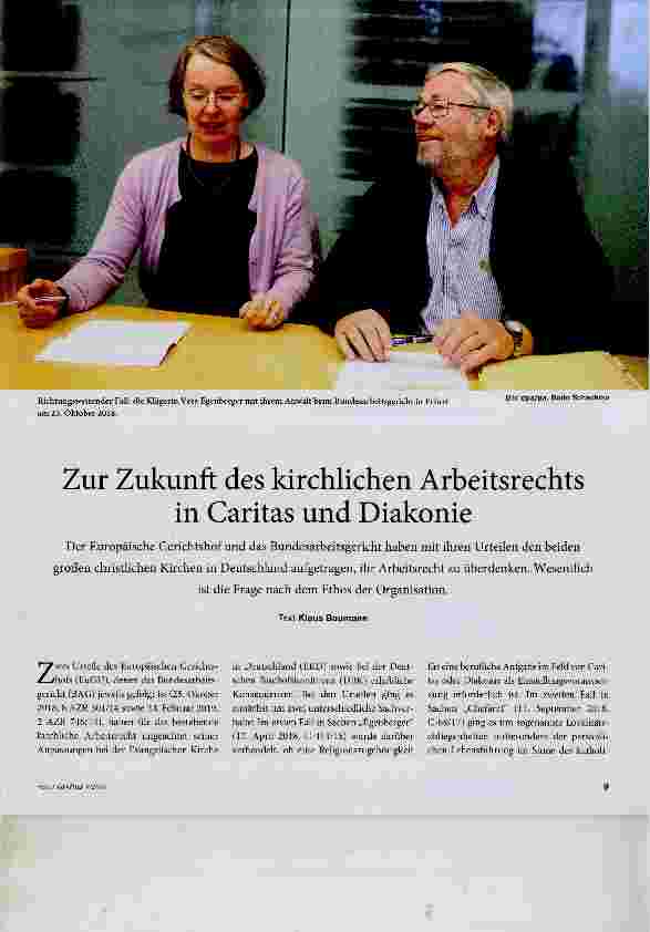 Vorschauseite 1: Zur Zukunft des kirchlichen Arbeitsrechts in Caritas und Diakonie
